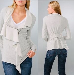 We The Free Gray Ebb & Flow Asymmetrical Ruffle Double Zip Up Jacket Sz L